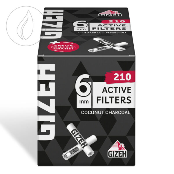 GIZEH Black Active Filter 6mm Box (210 Stk.) + Free Rolls 5m