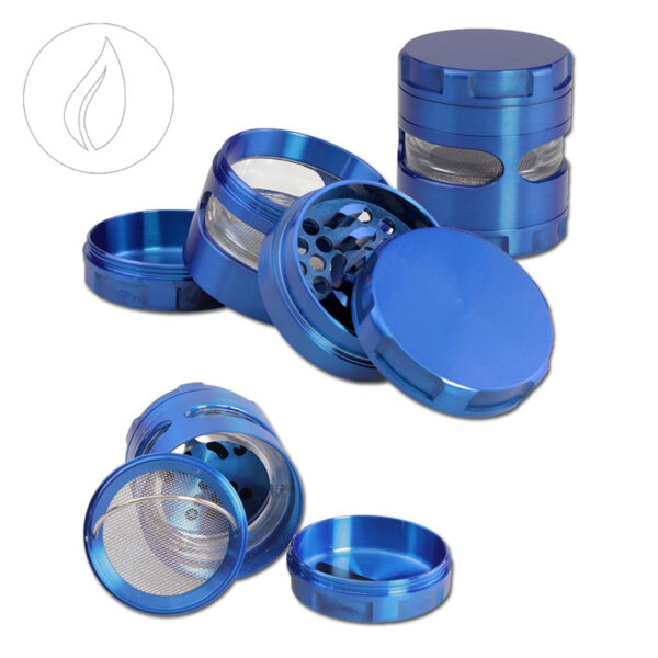 Black Leaf Metallgrinder mit Fenster 4-tlg. Blau